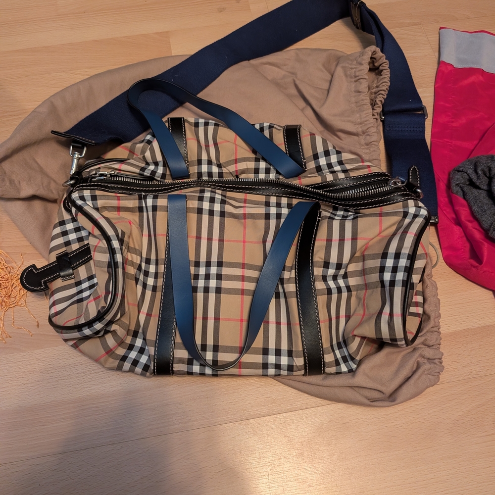 Plaid Tote Bag with Blue Straps